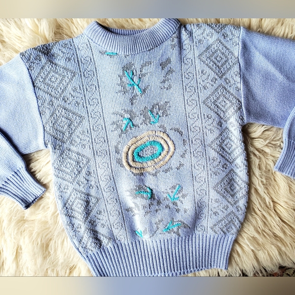 Vintage 80s Pastel Purple 3D Kawaii Metallic Glitter Embroidered Sweater Small - Picture 3 of 13